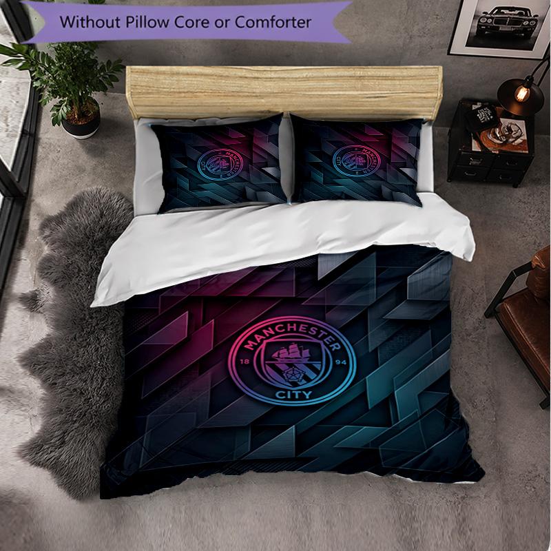 Set Lenzuola Manchester City Modello 3 Pezzi Morbida Copripiumino in Microfibra con Federe per Camera da Letto
