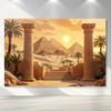 2D Plane Background Fabric with Egyptian Pyramids Energetic Ancient Egyptian Lions and Sphinxes Polyester Fiber