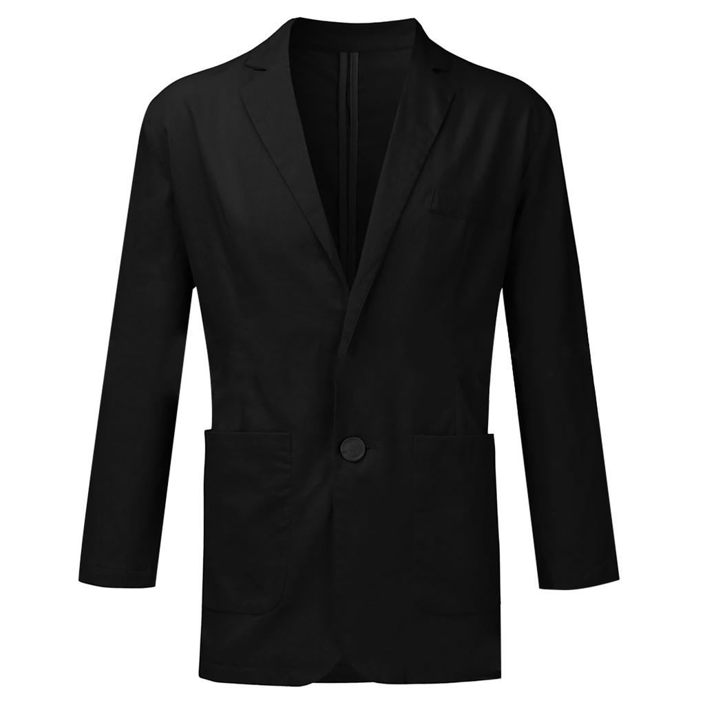 Men's Slim Fit Linen Blend Pocket Solid Long Sleeve Suit  Jacket Outwear