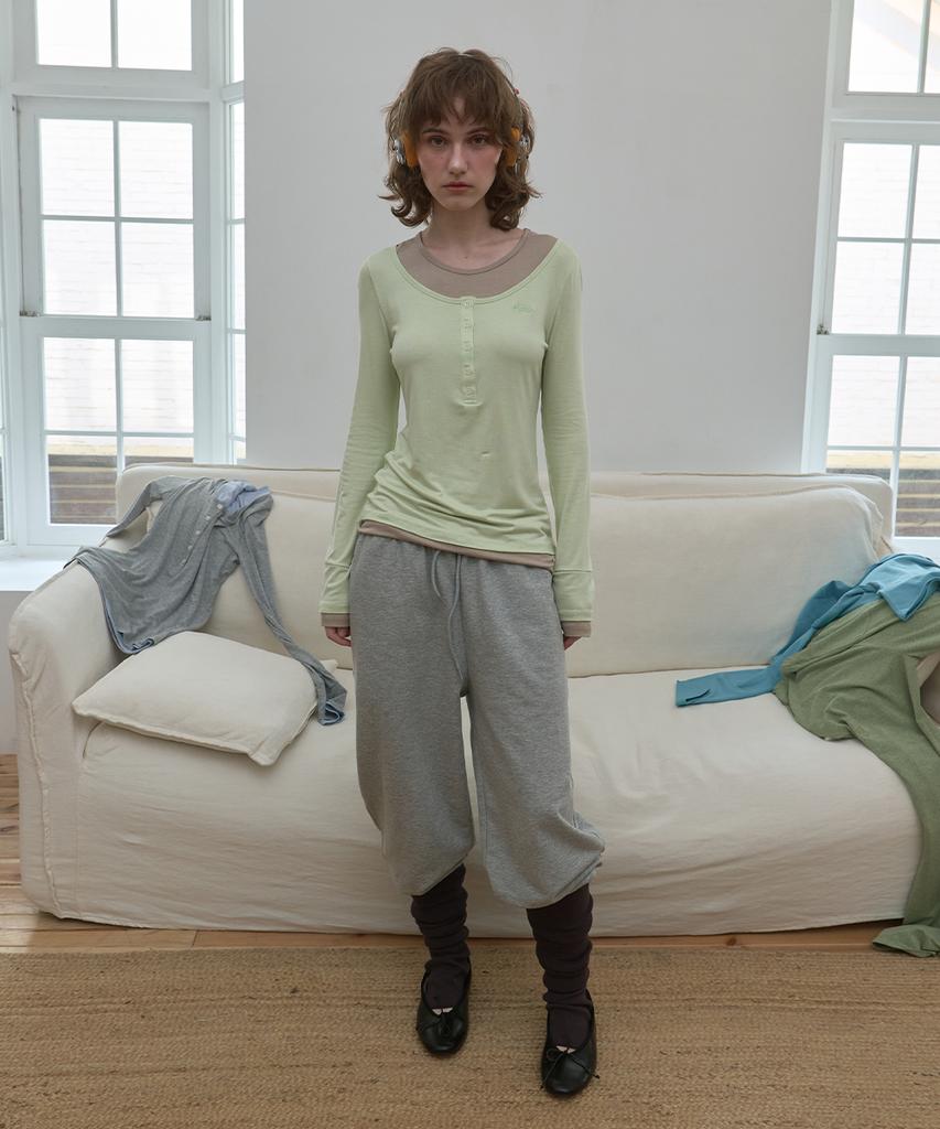 PISCESS Color Block Layered Long Sleeve Tee_Lime