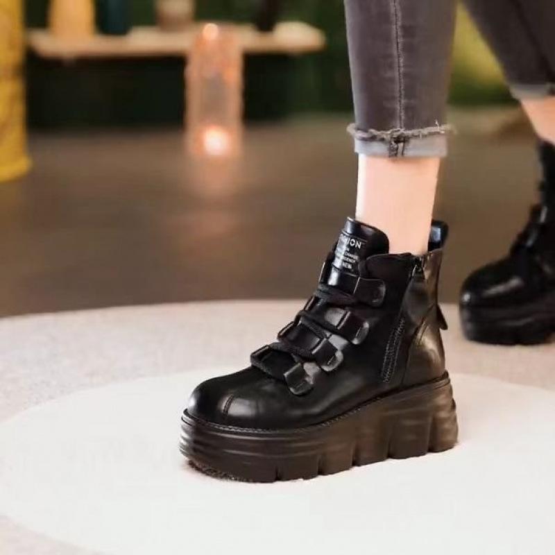 Martin heightening boots women's 2025 autumn and winter new velvet 8cm small thick-soled short boots retro versatile high-top shoes