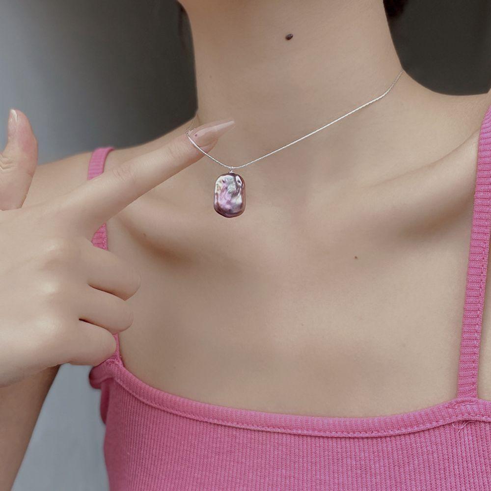 Natural S925 flat freshwater black and white pearl necklace