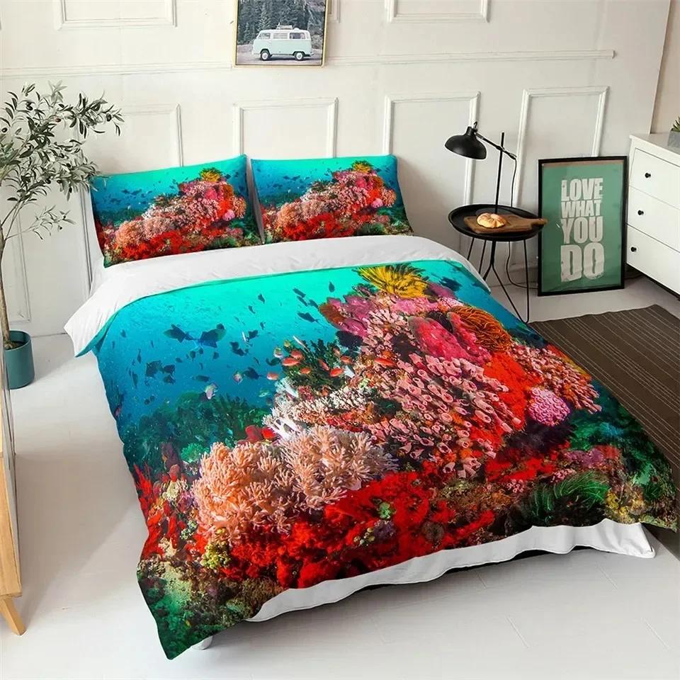 

Комплект підодіяльника Ocean Синій Морський Риба 3D-принт Дитячий Постільний Комплект Квін Кінг Скандинавський Морський Пейзаж М який Поліестер Чохол для Ковдри 70x133cm 2pcs