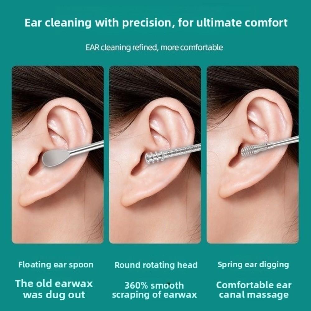6PCS Gifts 360° Stainless Ear Pick Portable Spiral Design Spring Ear Scraper Ear Wax Remova Ear Spoon