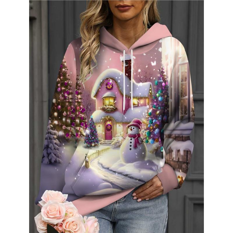 Womens Oversized Hooded Sweatshirt With 3D Print Soft Cotton Blend Long Sleeve Pullover Casual Wear