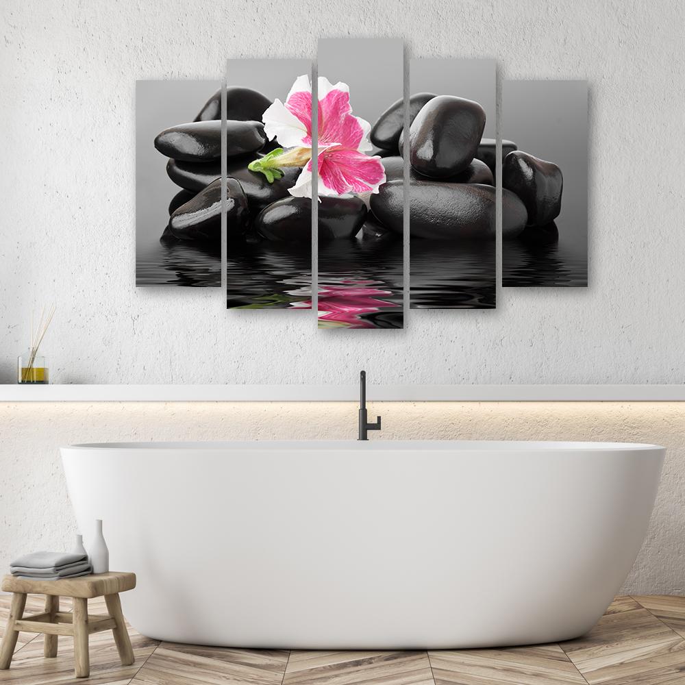Five Piece Picture Canvas Print Stones Flower Zen Spa