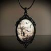 Bat Cemetery Glass Pendant Necklace Punk Choker Necklace Halloween Clavicle Chain Necklace Gothic Jewelry for Women Men