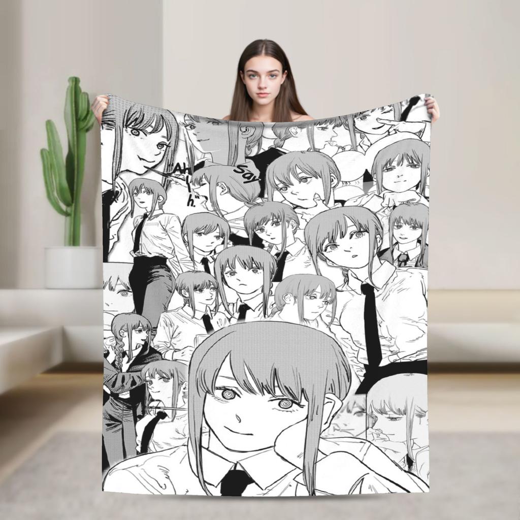 Makima Anime Girl Blanket C-Chainsaws Flannel Novelty Warm Throw Blanket for Home Summer