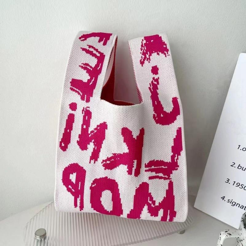 Women's Knot Wrist Bag Handmade Knitted Bag Portable Mini Striped Tote Bucket Phone Bags Large Capacity Autumn Winter Handbags