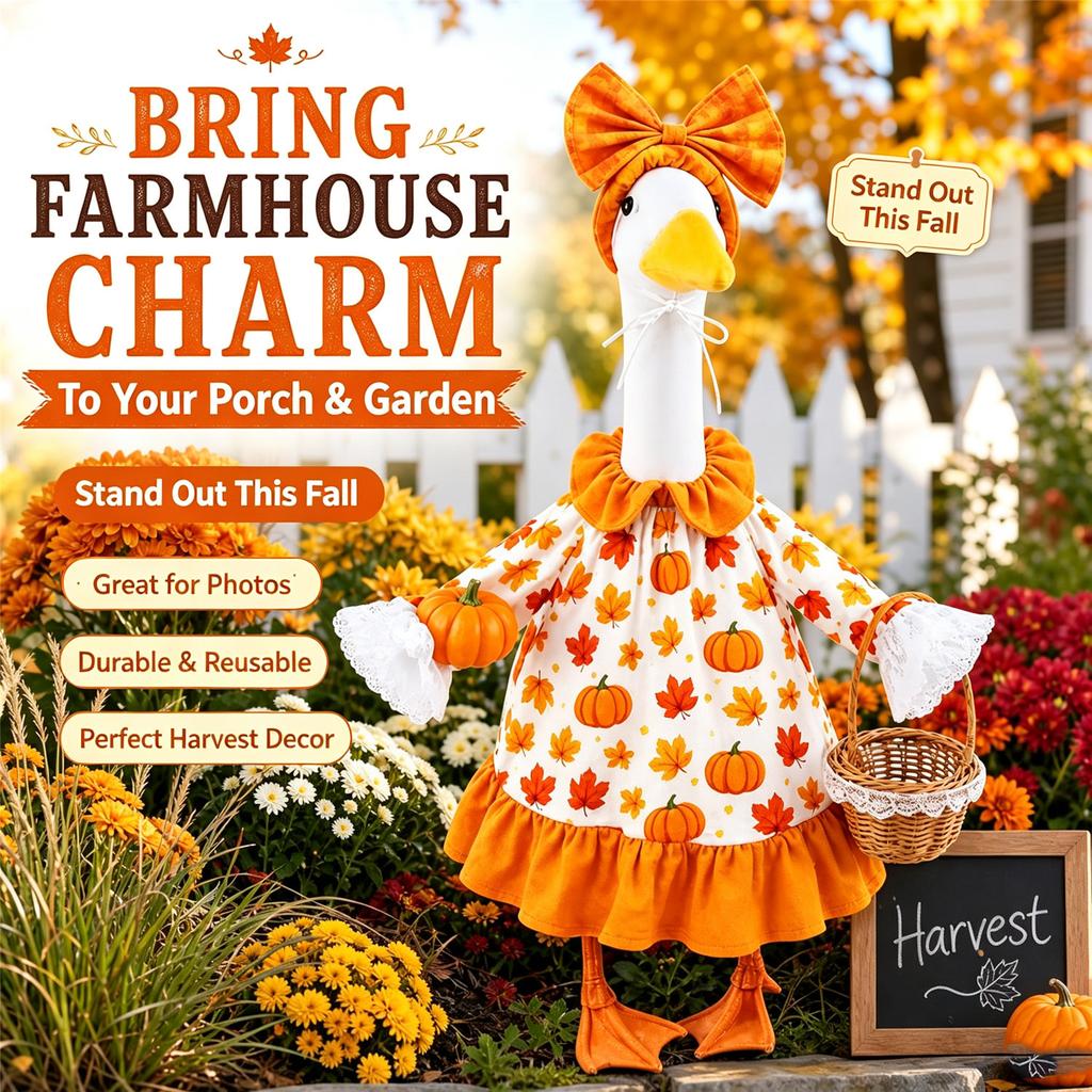 Herbst-Veranda-Gans-Statue Outfit 23 Zoll Rasenfigur Kleidung Bauernhaus Ernte Thanksgiving Garten Hof Terrasse Party Dekoration