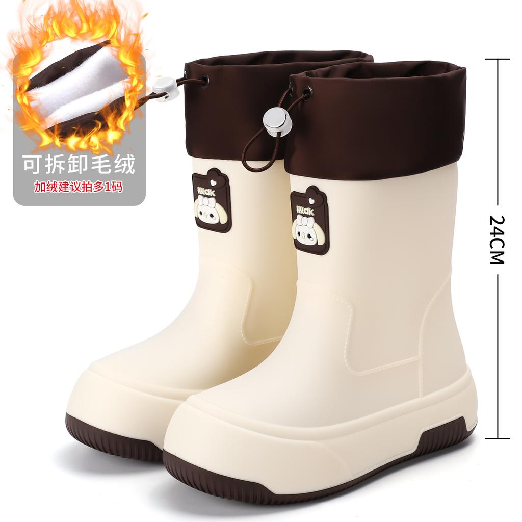 2025 new cute rain shoes women's medium rain boots cotton water shoes waterproof glue shoes kitchen car wash water boots