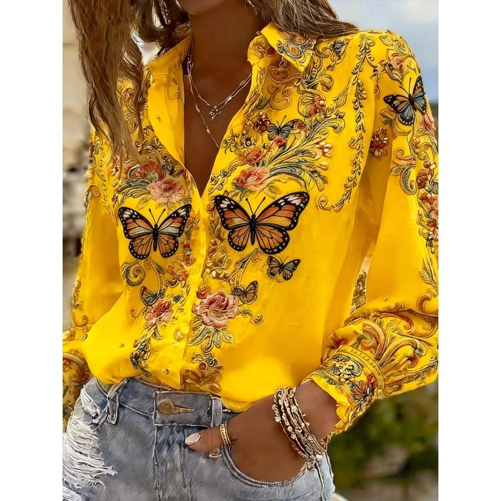New Men's Long Sleeved Shirt with 3D Printed Butterfly Pattern On the Collar, Luxurious Men's Top, Soft and Comfortable