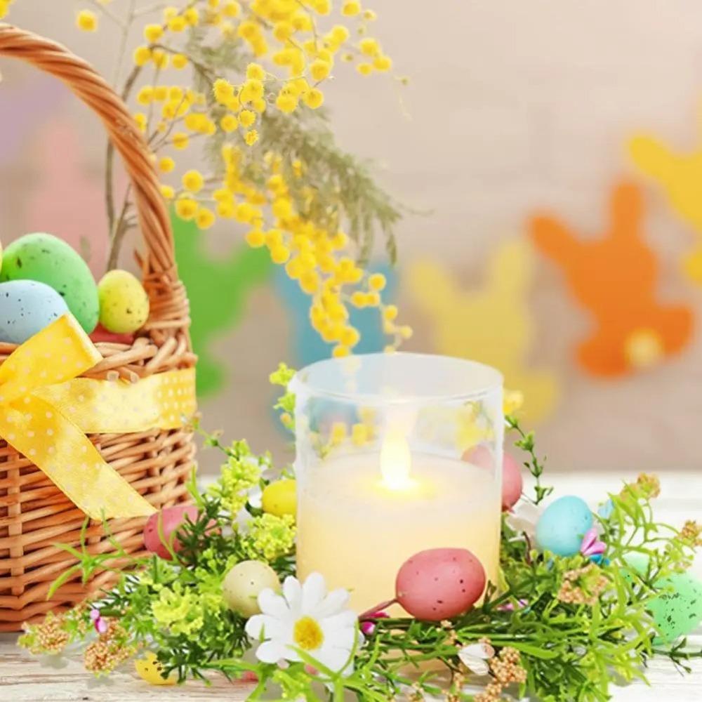 Easter Egg Candle Rings Holder Wreaths with Daisy Flower Spring Egg Artificial Farmhouse Wreaths Berry Candle Rings Table Decor