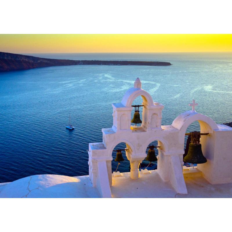 

Santorini Island Decorative Poster - Framed Wall Art Mural Yellow Kraft Paper (No Glue) 30X42 cm