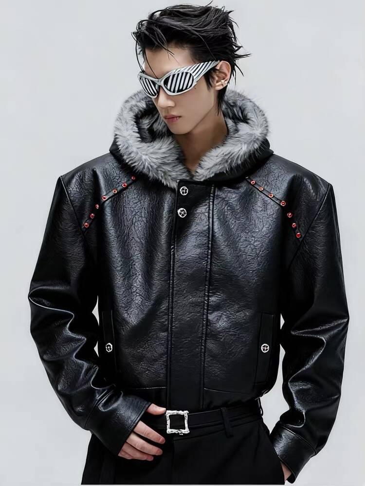 

Men s Retro Distressed American Style PU Leather Jacket with Stand Collar XL червоний
