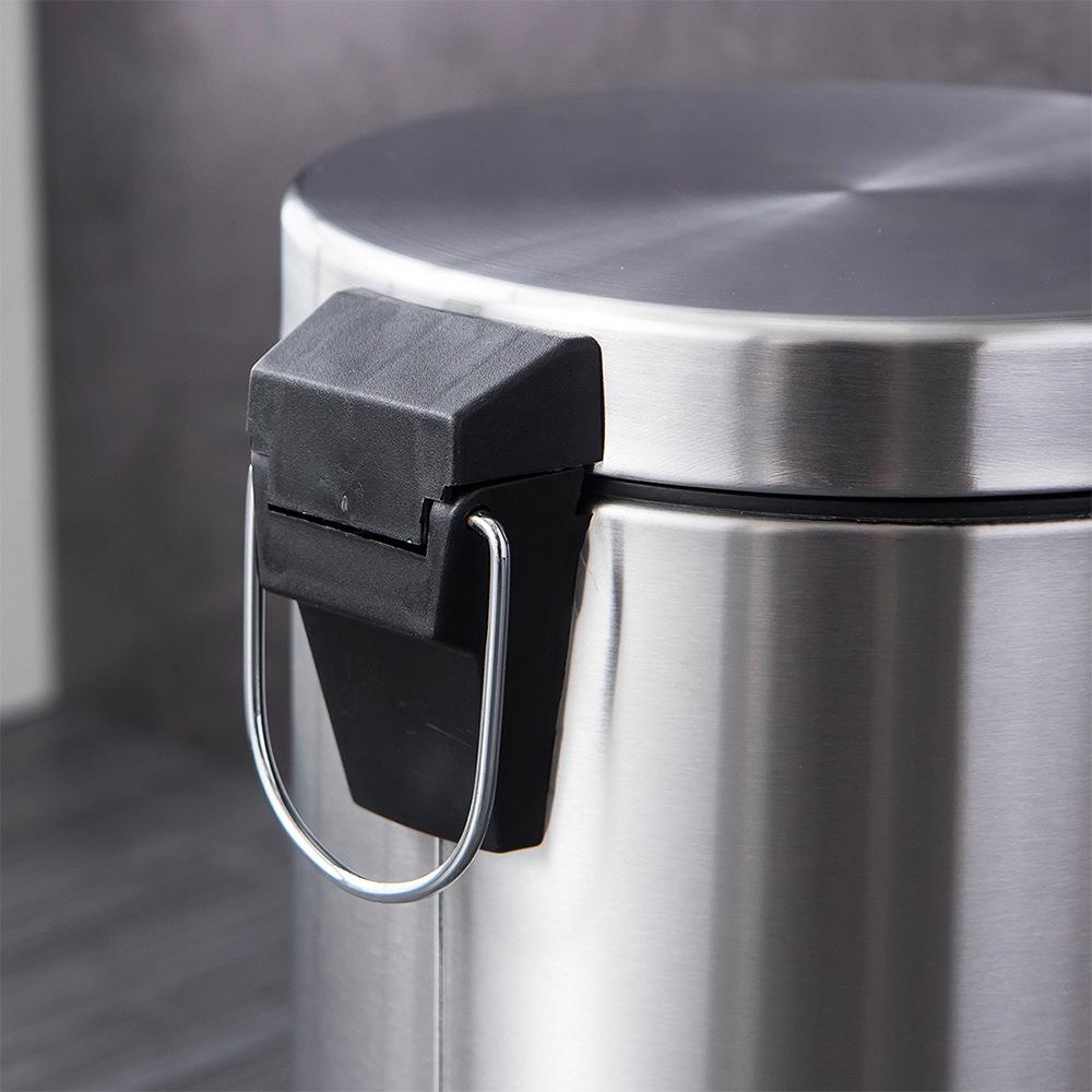 Stainless Steel Flip-Top Trash Can: Silent, Soft-Close, Foot-Operated Bin for Bathroom or Kitchen.