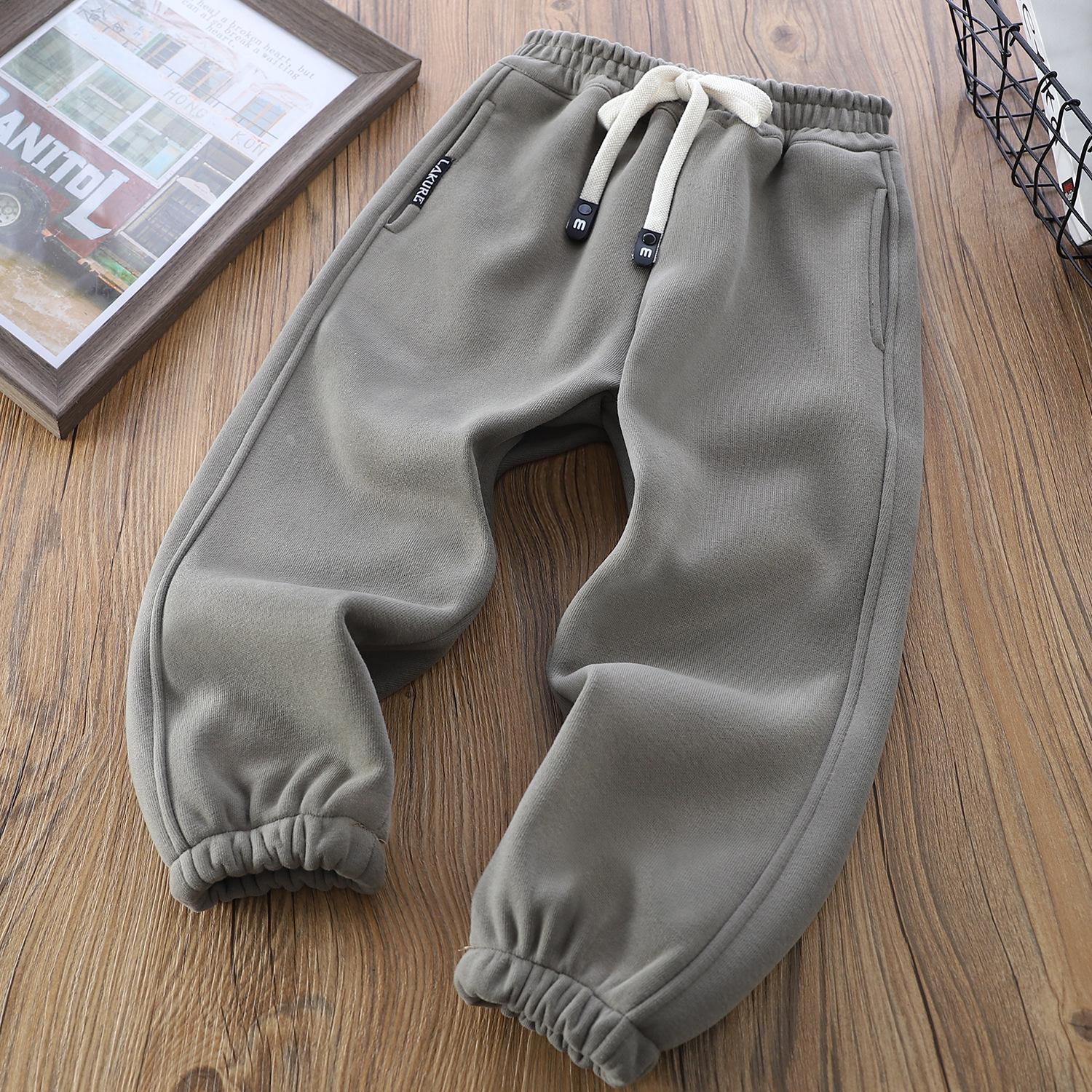 

Детские флисовые спортивные штаны в корейском стиле осень-зима 2025 - Теплая, модная вязаная спортивная одежда 130 cm зелёный/серый