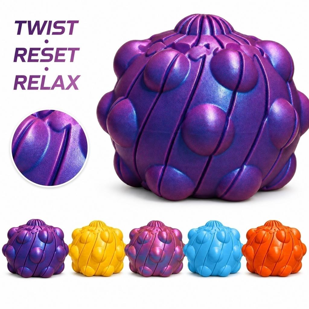3D Printed Twisted Spiral Stress Relief Ball with Textured Surface and Ergonomic Design for Hand Therapy and Sensory Stimulation