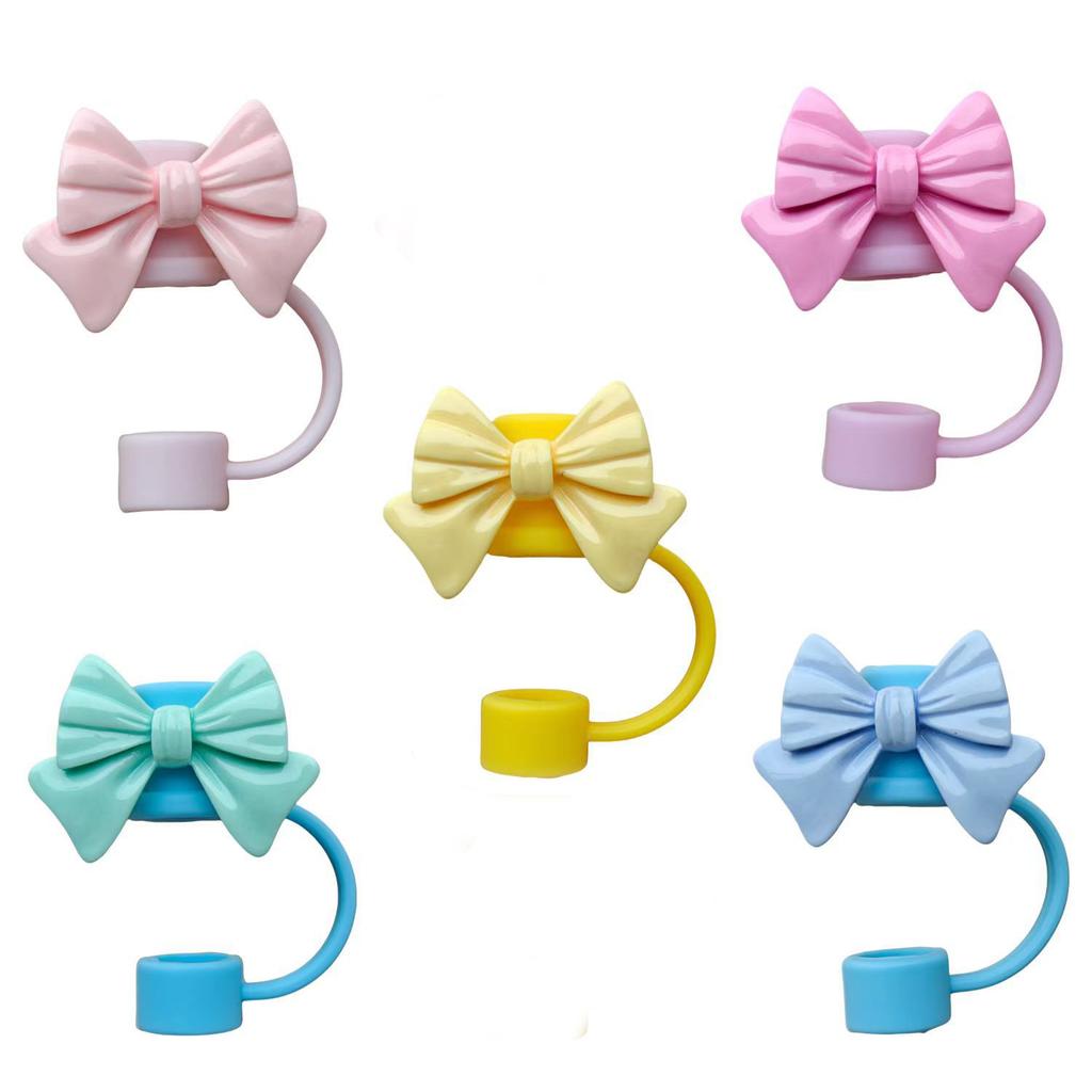 5pcs Bow  Lovely Bowknot Straw Covers Portable Drinking Straw Tips Cover Reusable Straw Protector