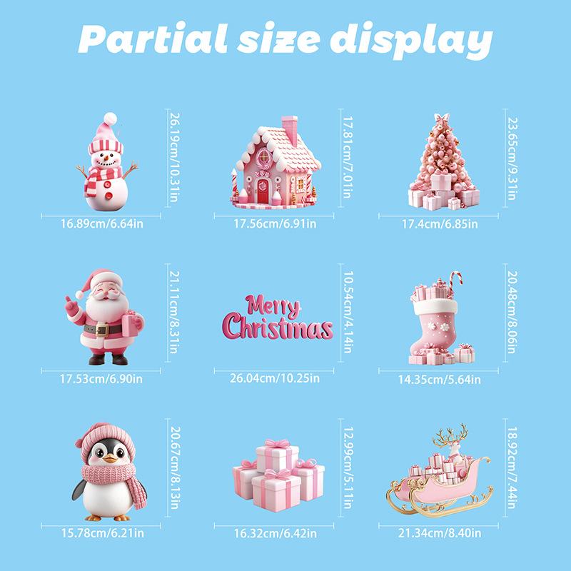 Pink Christmas Wall Stickers Christmas Trees Christmas Wooden Houses Static Stickers Festival Party Decor Glass Stickers