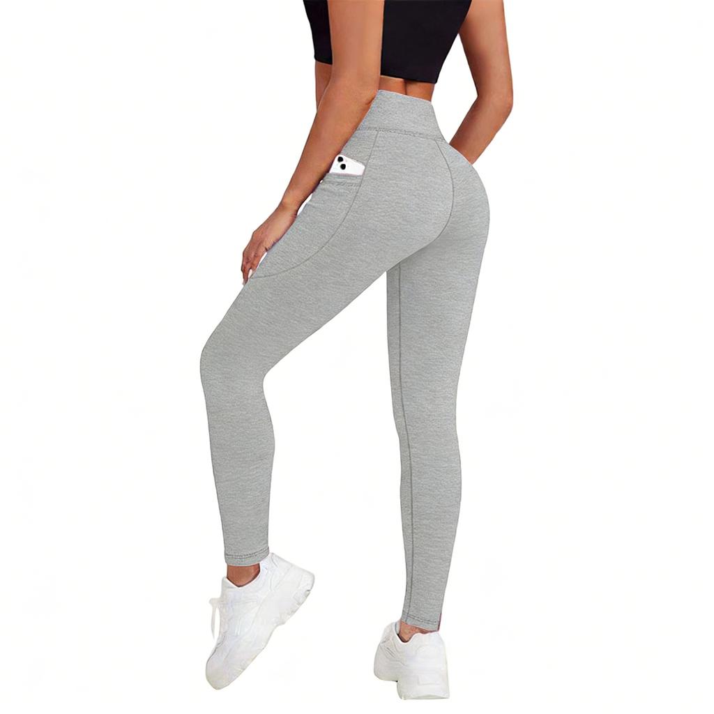 Women's Fashion High Waist Hip Slim Fitness Cropped Pants Side Pocket Sports Leggings