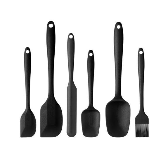 6Pcs/Set Baking Food Scraper Six-piece Set Non-stick Food Grade Silicone Spatula Tool for Baking BBQ Cooking Mixing Scraping Multifunctional