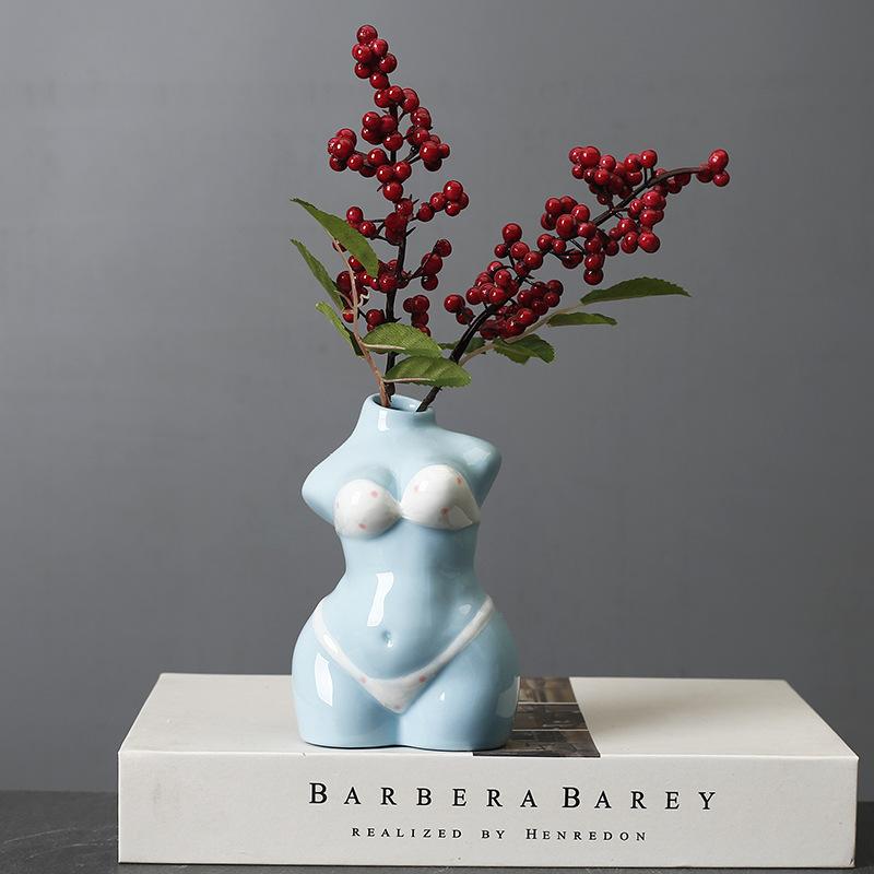 New Indoor Tabletop Ceramic Vase White Creative Body Art Dried Flowers