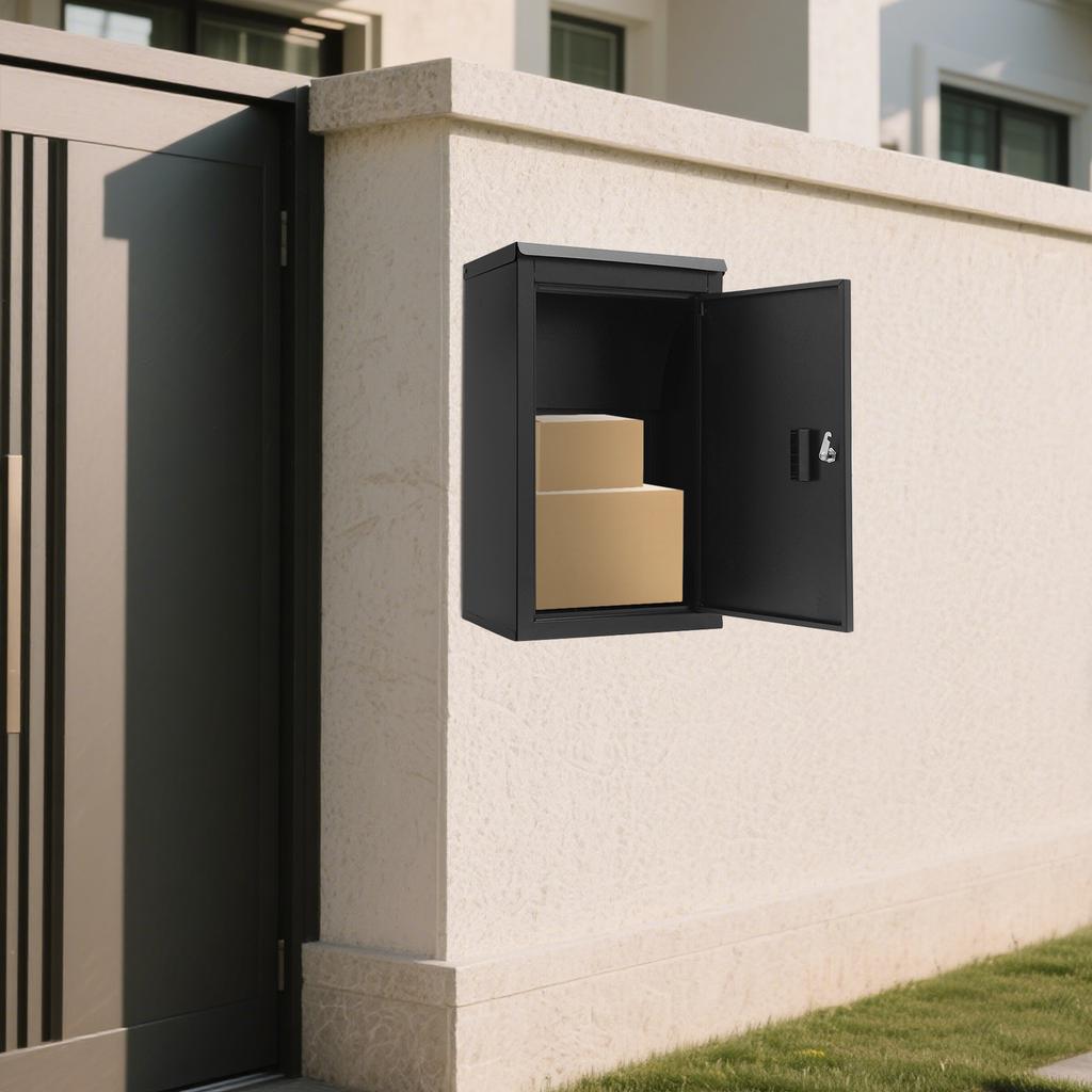 Carbon Steel Parcel Drop Box,Black Rectangular Wall-Mounted Package Delivery Box 14.96*11.42*25.4in/16.5*13.8*25.4in for Homes