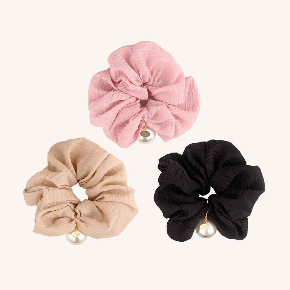 Dieuamour Pleated Pearl Scrunchie Hair Tie 3 Colors