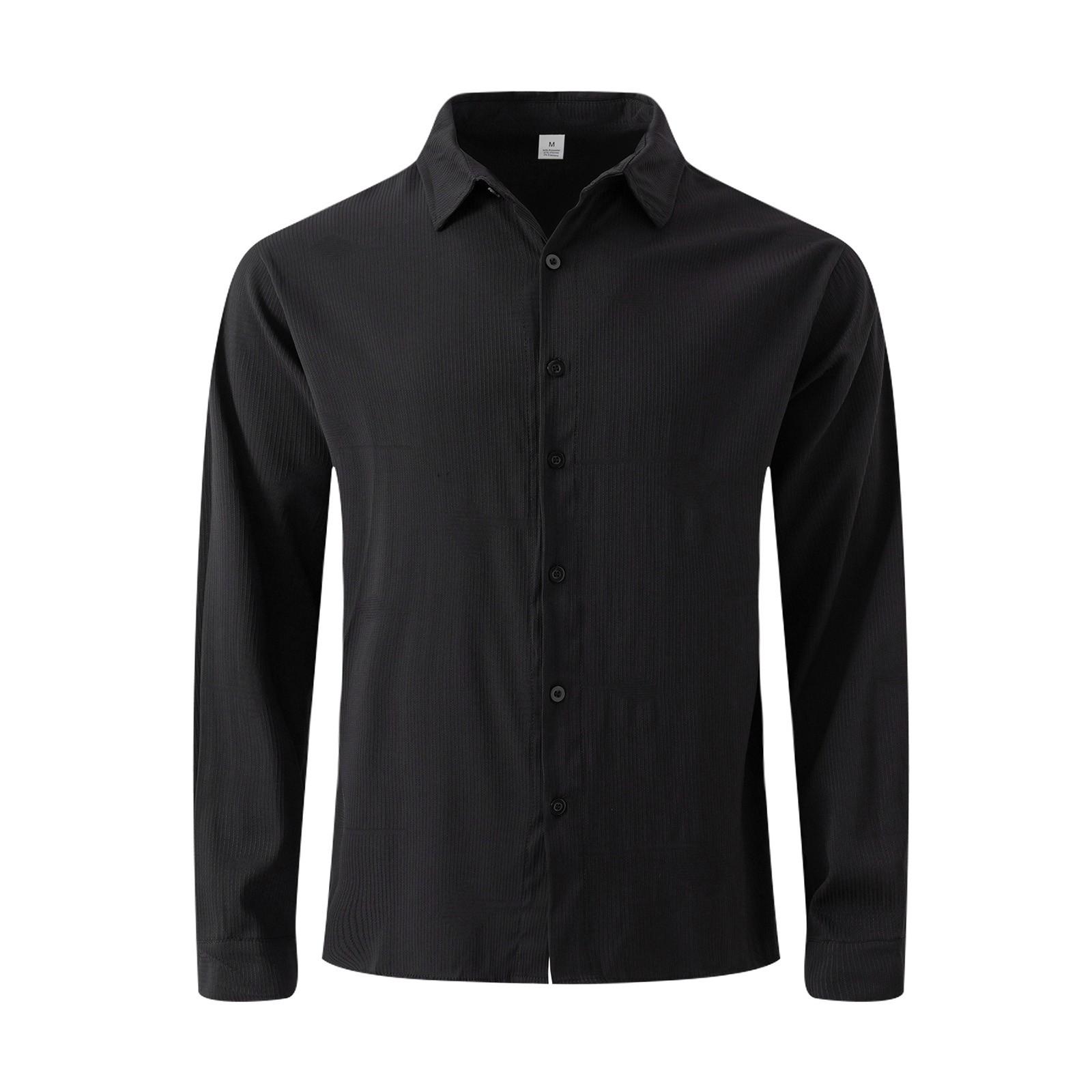 

Мужская рубашка с длинным рукавом и однотонными пуговицами, повседневная однобортная рубашка с длинным рукавом в полоску L чёрный