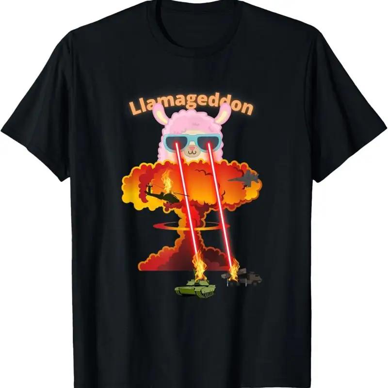 Llamageddon Laser Eyes Nuclear Explosion Llama Graphic Tee Short Sleeve Round Neck TShirt Unisex S