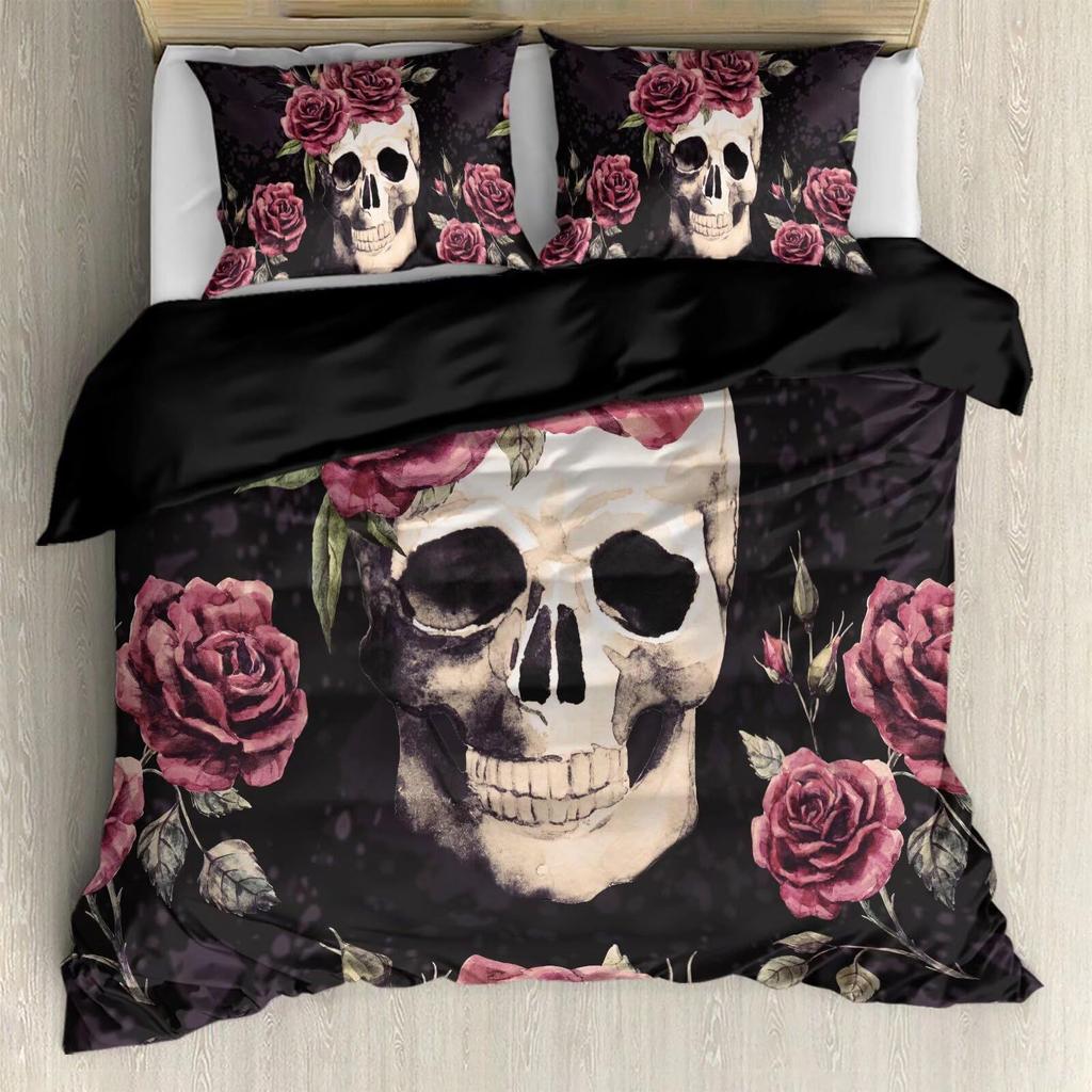 Color Skull Digital Printing Quilt Cover Bedding Home Textile Polyester Quilt Cover Three-Piece Set