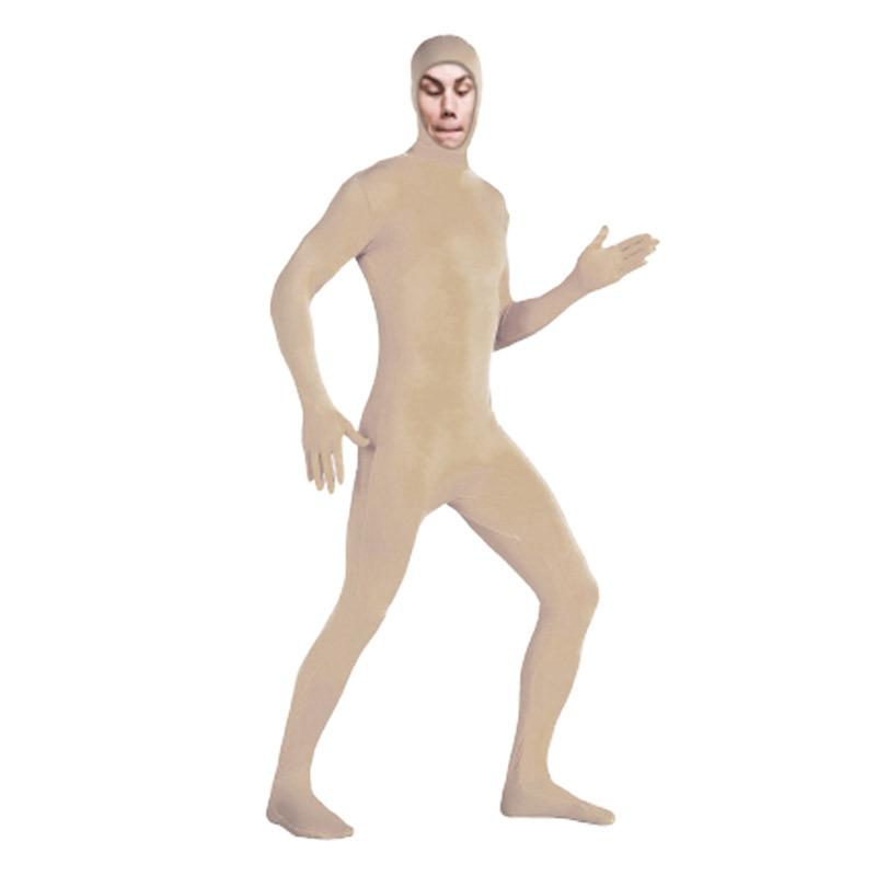 Volledig Lichaam Zentai Pak Kostuum voor Halloween Mannen Tweede Huid Strakke Pakken Spandex Nylon Bodysuit Cosplay Kostuums Podiumshow M(130-150CM) beige