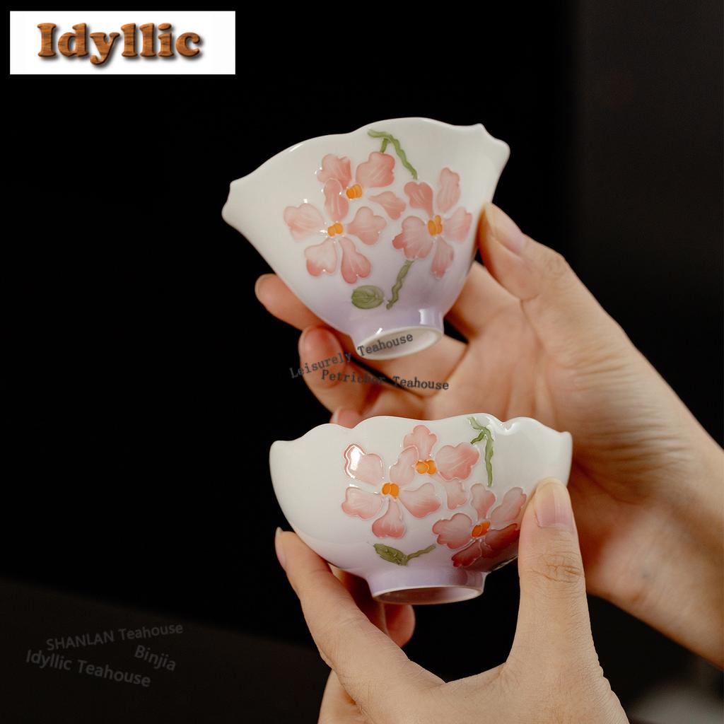 80ml Hand-painted Butterfly Orchid Flower Boutique Tea Bowl Single Cups Tea-tasting Meditation Cup Chazhan Master Cups Tea Items
