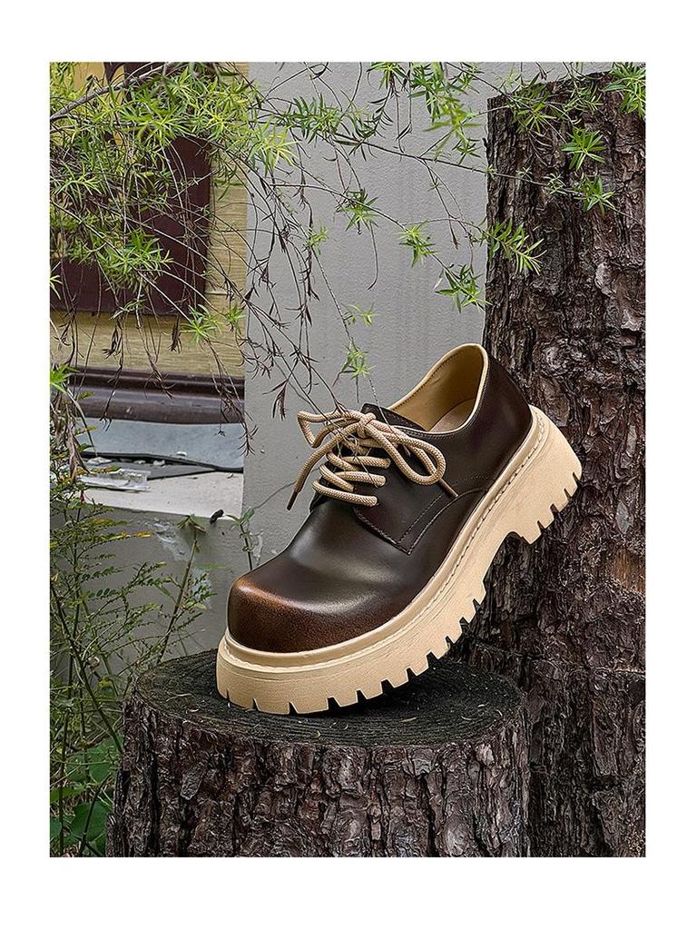 Little Leather Retro Lace-Up Derby Shoes with Thick Soles (Model 14702)