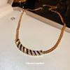 European and American Metal Heavy Industry Design Necklace Retro Classic Striped Collarbone Chain Neck Chain Trendy Diamond Set Luxury Necklace Women