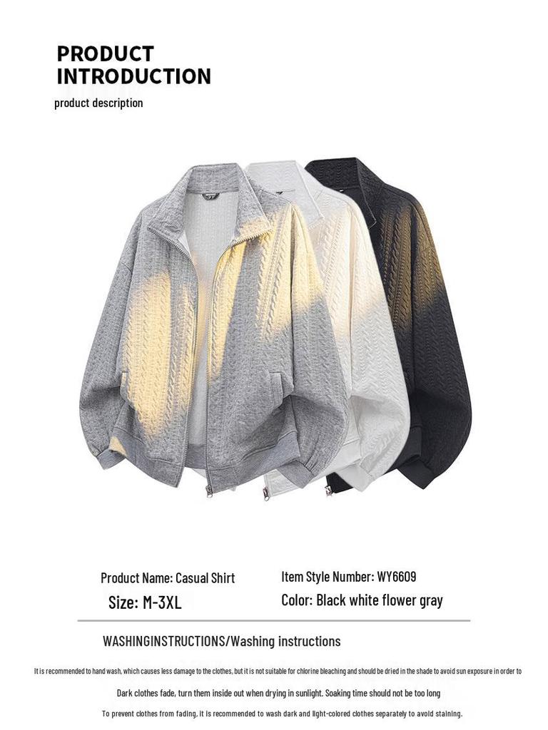 Wassup Sohot Men's Polo Collar Long Sleeve Textured Sweatshirt