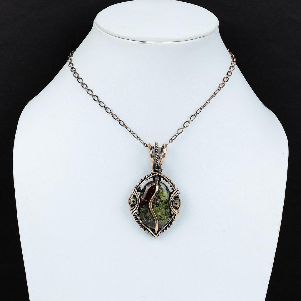 Dragon Blood Jasper 999 Copper Wire Wrapped Pendant, Handmade Gemstone Pendant Jewelry, Gifts For Wife Brand New Pendant