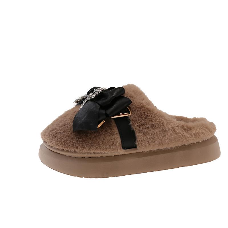Schleife 2025 Herbst und Winter neue Damen Winter Indoor Zuhause weiche Sohle rutschfest warm Plüsch dicke Sohle Baumwollpantoffeln