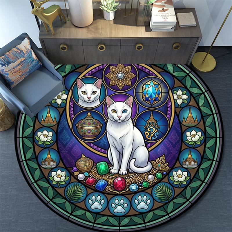 Glass Cat Majesty Round Area Rug Under Office Chairs Bedroom Living Room Home Decor