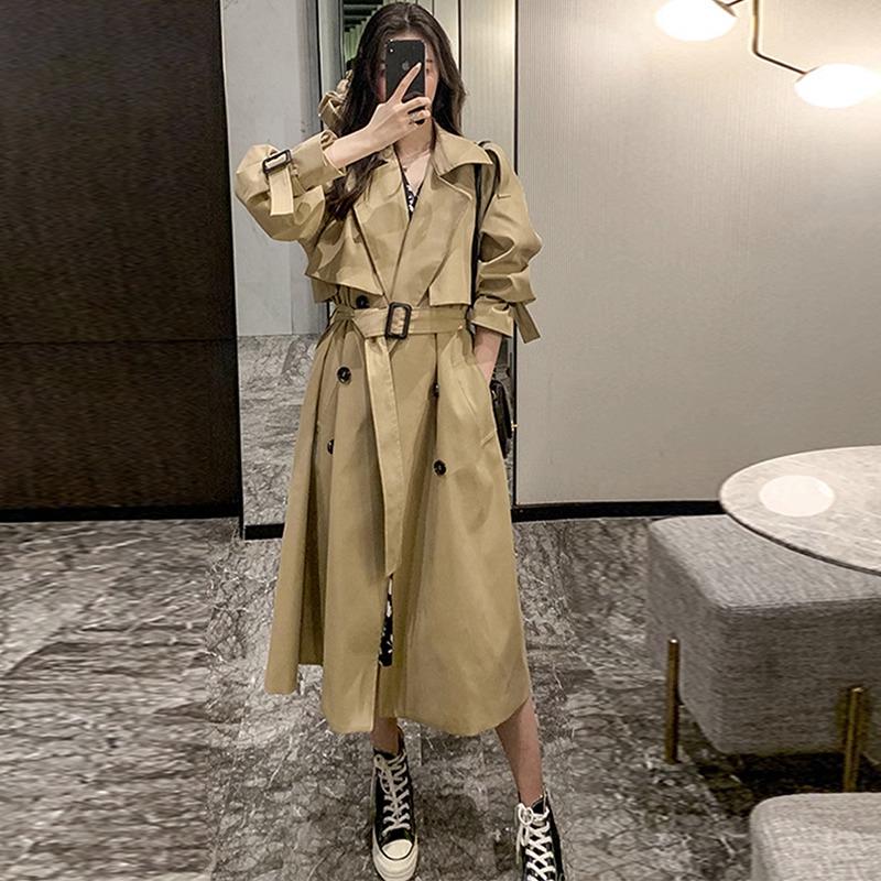 2025 Women's Mid-Length Trench Coat - Petite Fit, Korean & British Style for Autumn/Winter