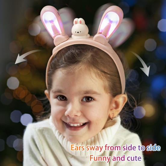 Bunny Ear Headband with Color-Changing Lights Rechargeable Movable Swinging Ears Hairband for Fun And Play Luminous Rhythm Easy Operation Headdress