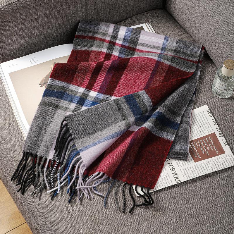 Autumn and Winter Scarves 100% Lamb Wool Scarves Plaid Scarves Unisex Fringed Warm Scarves