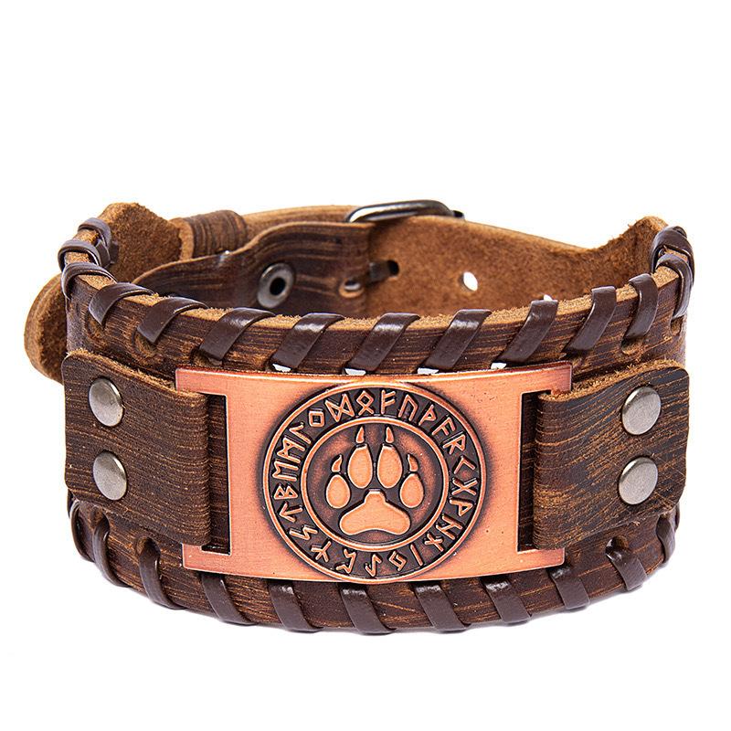 Винтажный кожаный браслет с рунами викингов для мужчин Символ Одина Аксессуар в панк-стиле