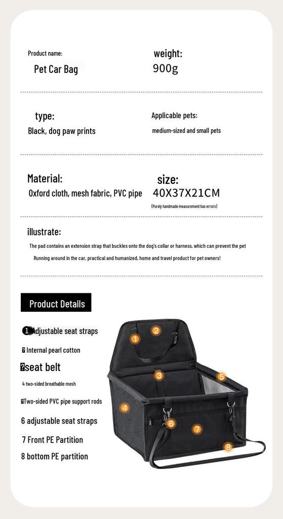 Pet Car Travel Dog & Cat Bed: Winter-Ready, Detachable, Washable, and Safe for Small Pets