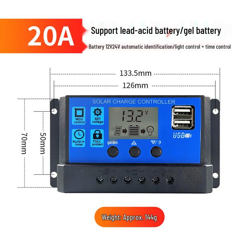 Xijun 12V/24V Automatic Solar Charge Controller