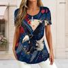 Women Plus Size Round Neck Short Sleeve T Shirt Bald Eagle Abstract Patriotic Splash Print Double Layer Front Top