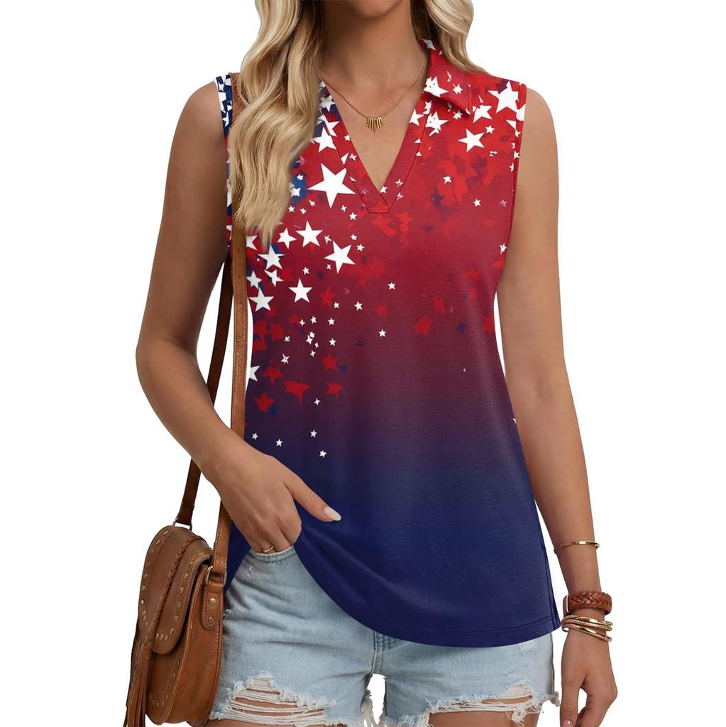 Women's Fashion Casual Lapel Sleeveless Color Shirt Women's V-Neck Up Tops