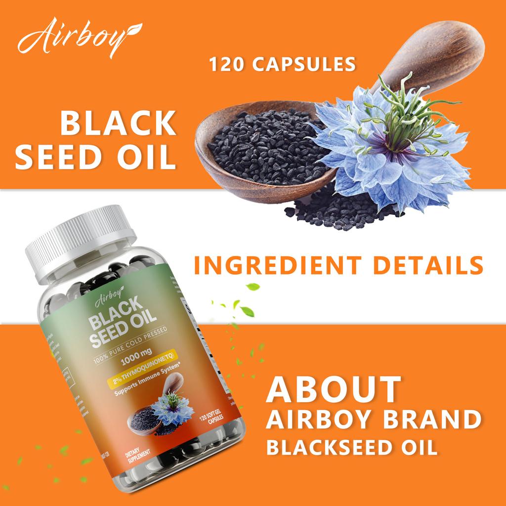 Airboy Black Seed Oil 1000mg Softgels — Immune Support, Daily Wellness, Nutritional Support