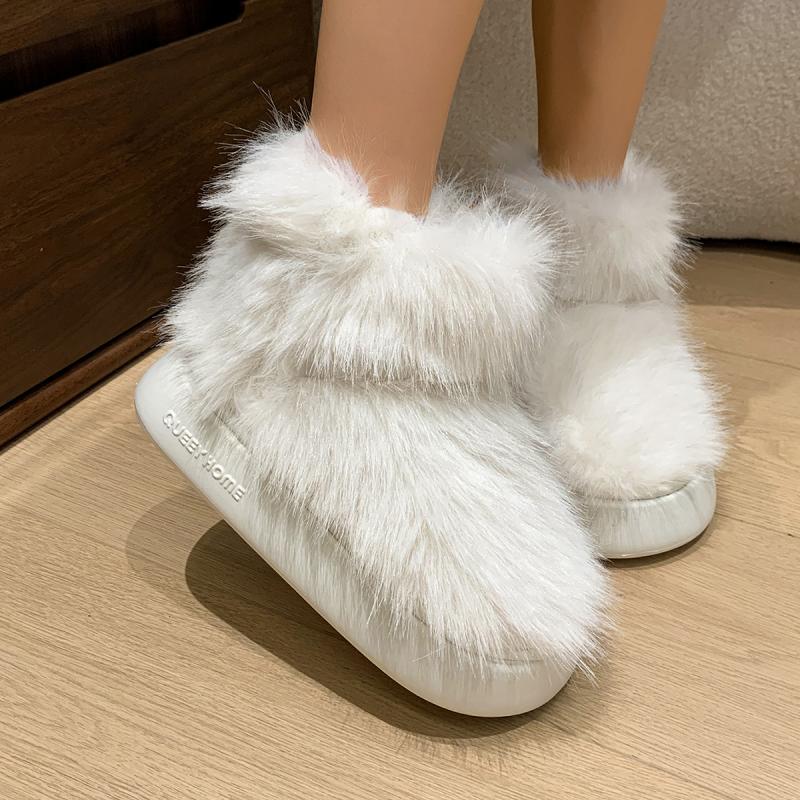 Fashion Casual Solid Thicken Bottom Faux Fur Boots Fluffy Long Plush Snow Boots Women Non Slip Soft Cotton Shoes Women 2025 Winter
